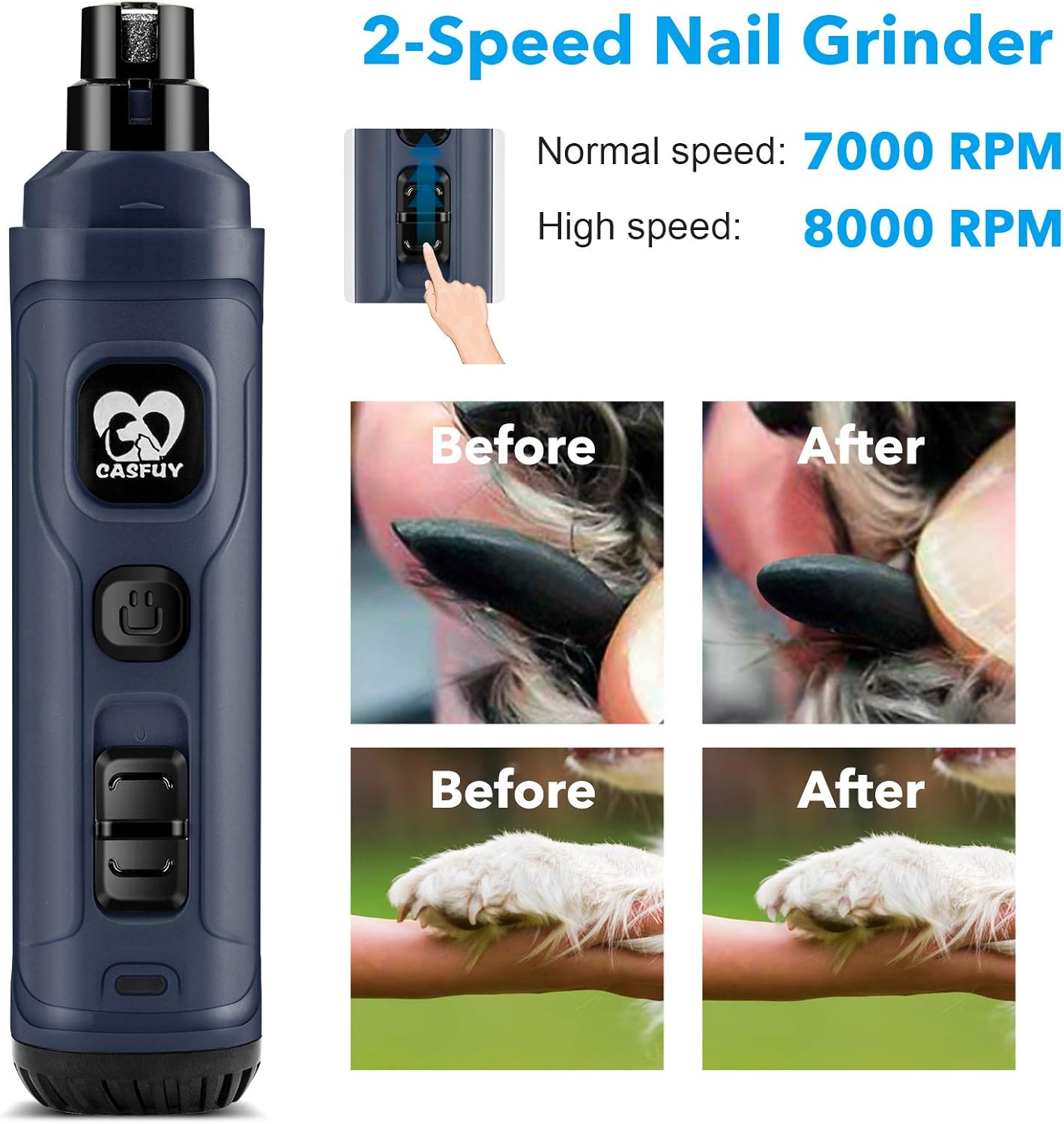 Casfuy™ LED Dog Nail Grinder – Professional 2-Speed Trimmer
